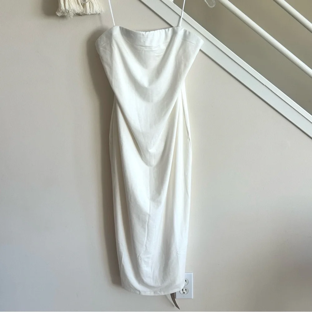 Reformation x Laura Harrier Etta Strapless Knit Bodycon Midi Dress Cream L NWT